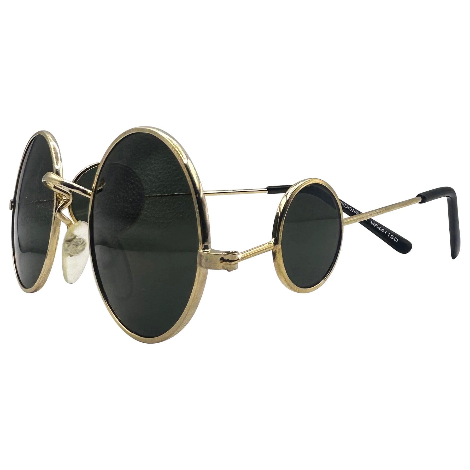 crazy round sunglasses with a unique temple glass lens detailing