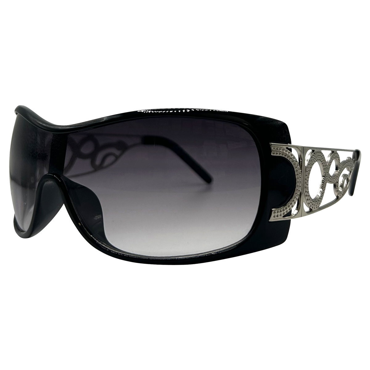 RWP Oversized Square Vintage Retro Sunglasses - Super Dark Black/Glossy CH3 For Women