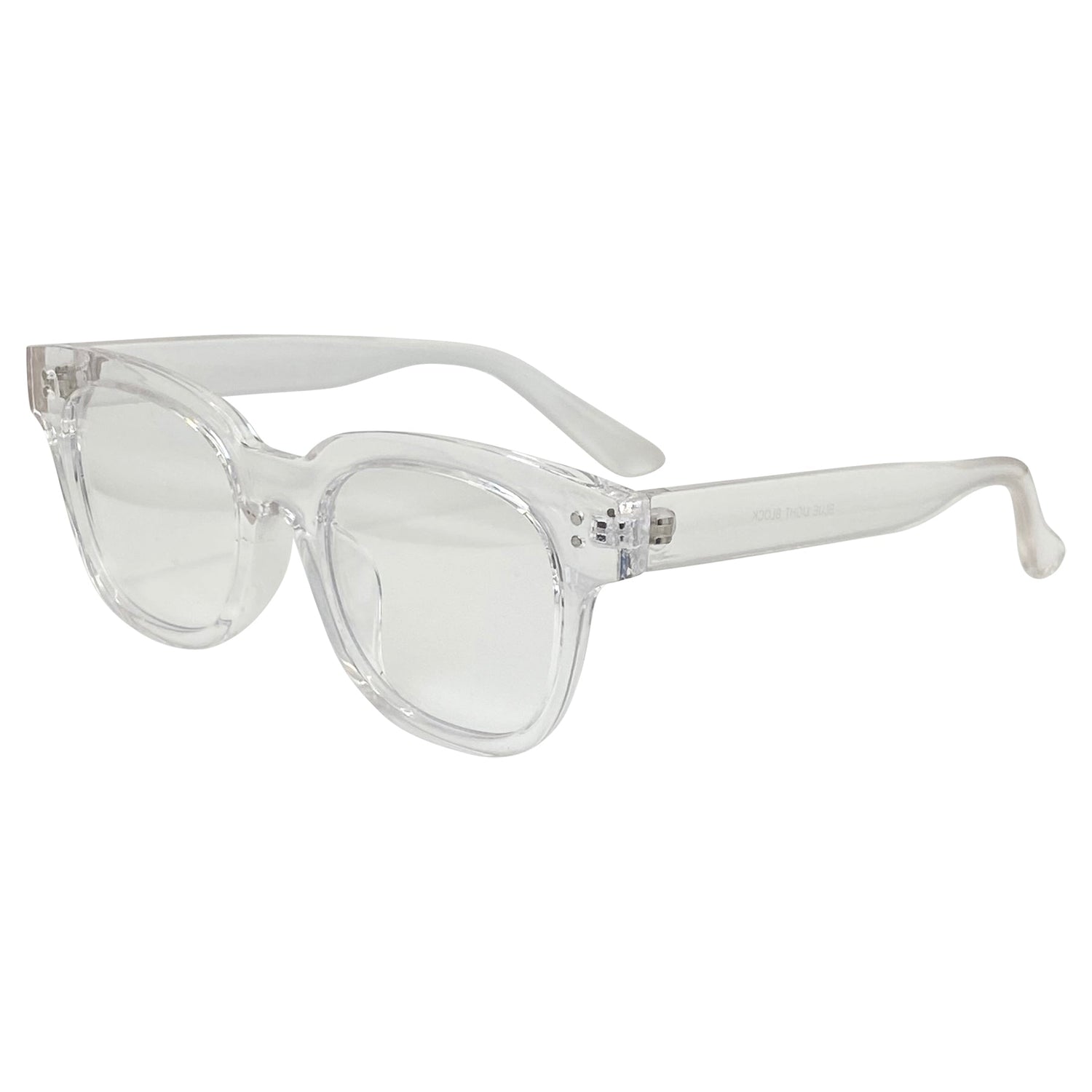 clear blue blocker lens witha  crystal clear chunky frame