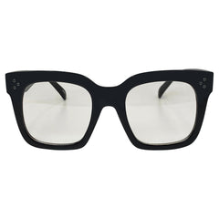 square oversized glasses with a matte black finish and clear lens