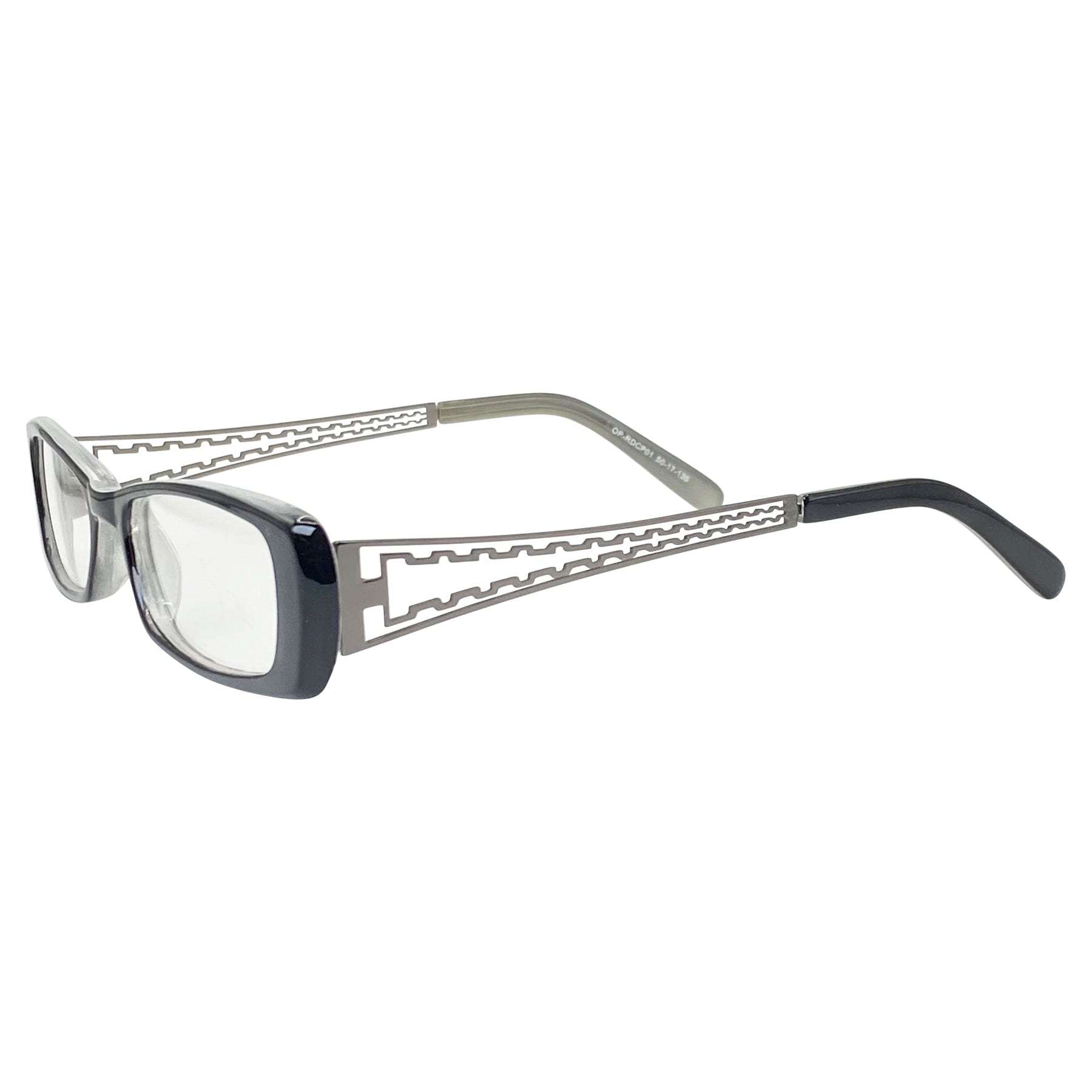 90s retro clear frame with a unique detailing temples