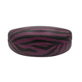 A side profile of the purple closed sunglasses case, emphasizing its "chunky" protective silhouette and the seamless wrap-around zebra print.