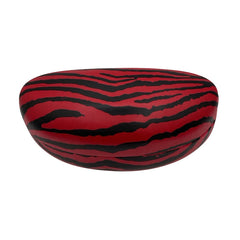 A high-angle view of the closed red ZEBRA case, displaying the full grey and black zebra stripe pattern across the smooth, rounded top surface.