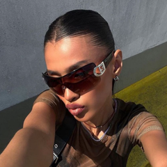 SUGARBABY Rimless Shield Y2K Silver/Amber Shield SunglassesAmber/Silver-Giant Vintage Eyewear