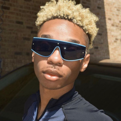 JUPITER Black/Blue Shield Sunglasses-Giant Vintage Eyewear