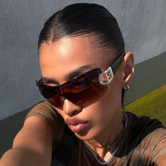SUGARBABY Rimless Shield Y2K Gold/Amber Sunglasses-Giant Vintage Eyewear