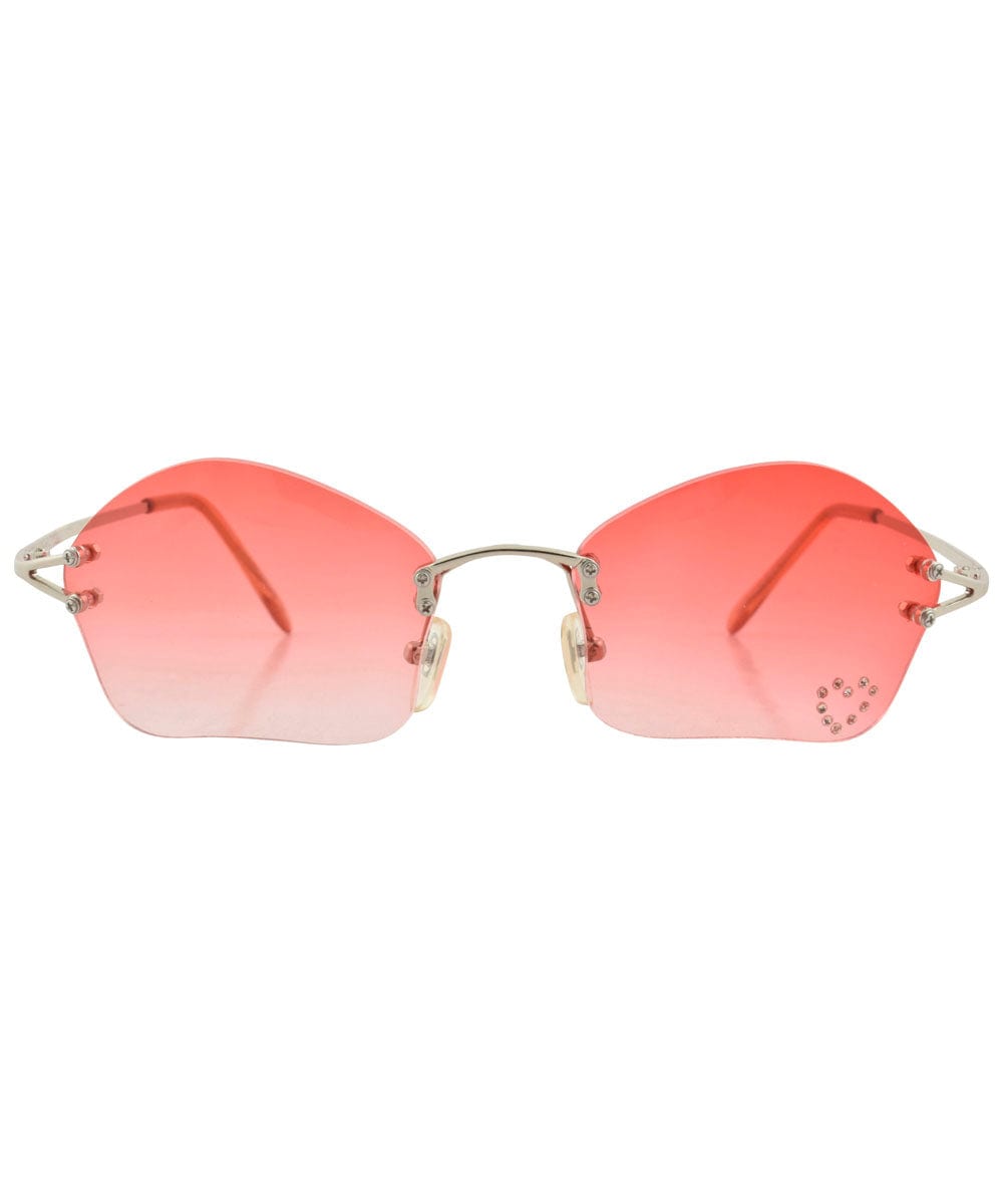 COSMIC Red/Heart Rimless Rhinestone Sunglasses