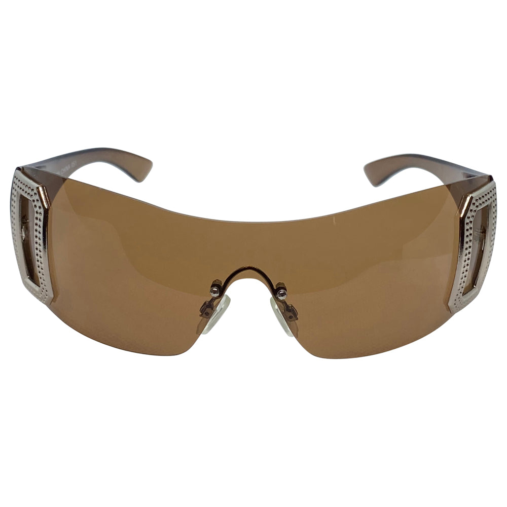 GHOSTED Brown Rimless Shield SunglassesBrown-Giant Vintage Eyewear