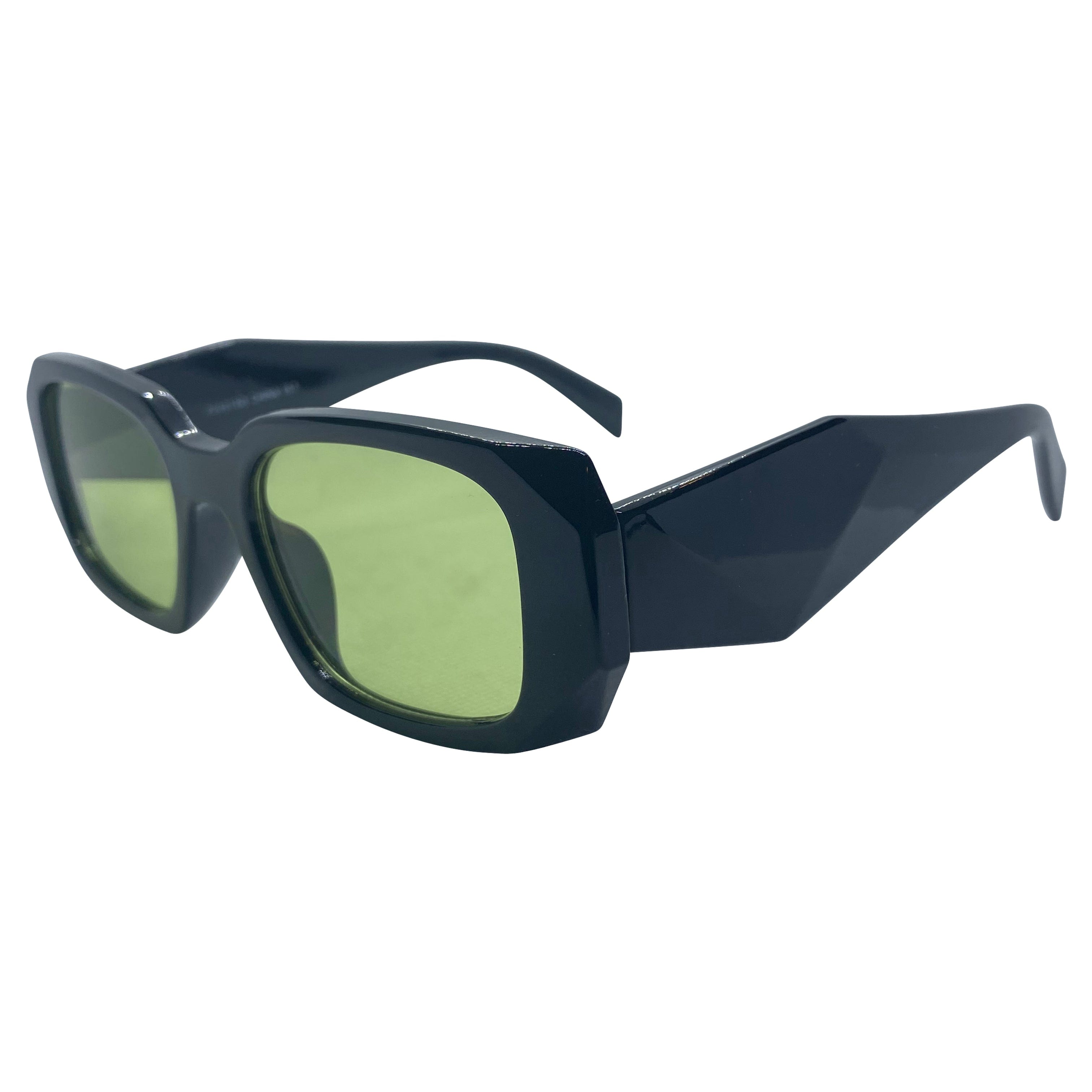 KNIGHT Black/Green Square Sunglasses