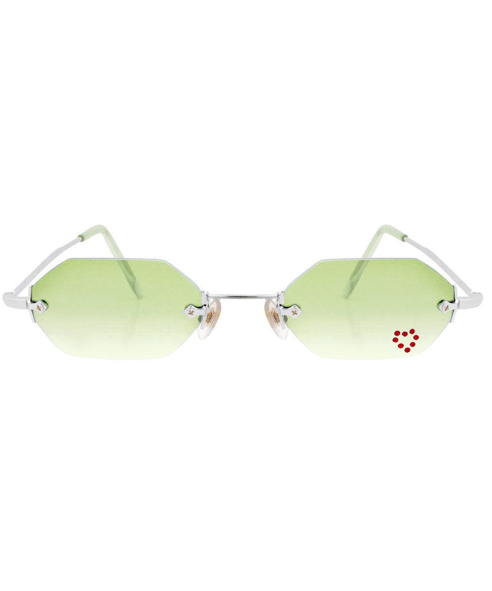 MARY KATE Green/Red Heart Rimless Rhinestone Sunglasses