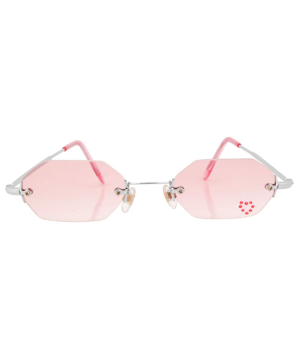 MARY KATE Pink/Heart Rimless Rhinestone Sunglasses