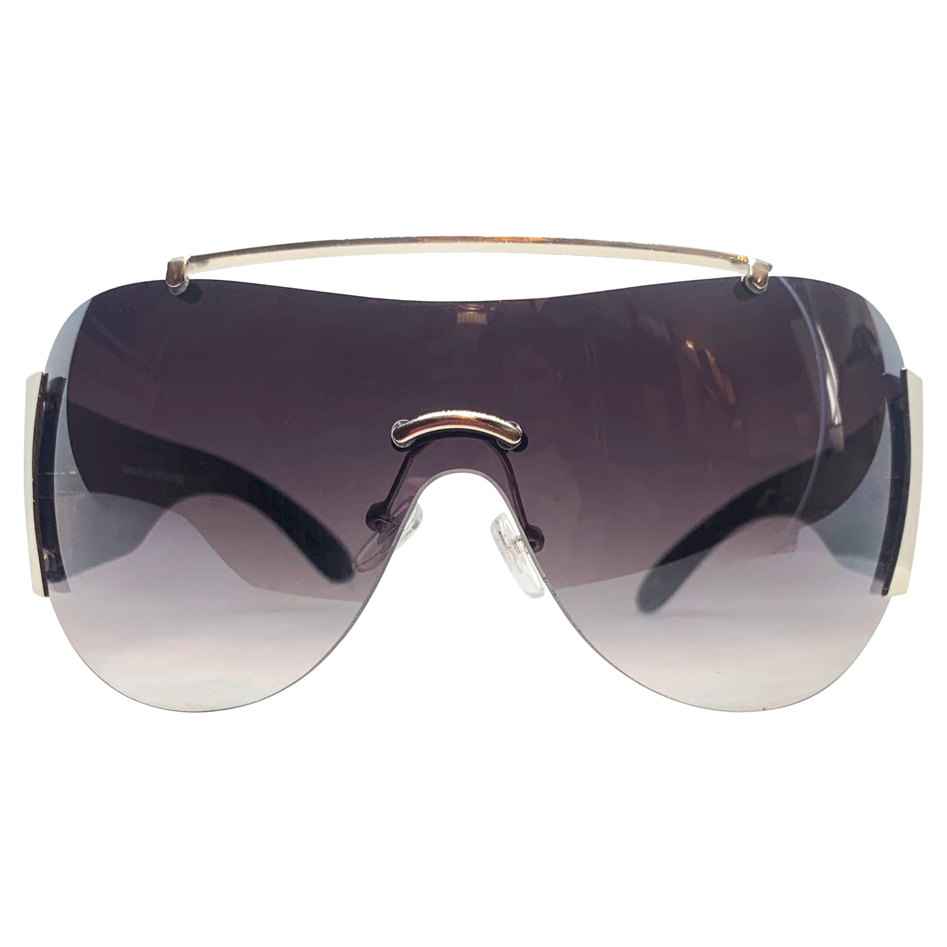 EDDY Y2K Tattoo Art Shield Sunglasses: Black/Smoke Tigers