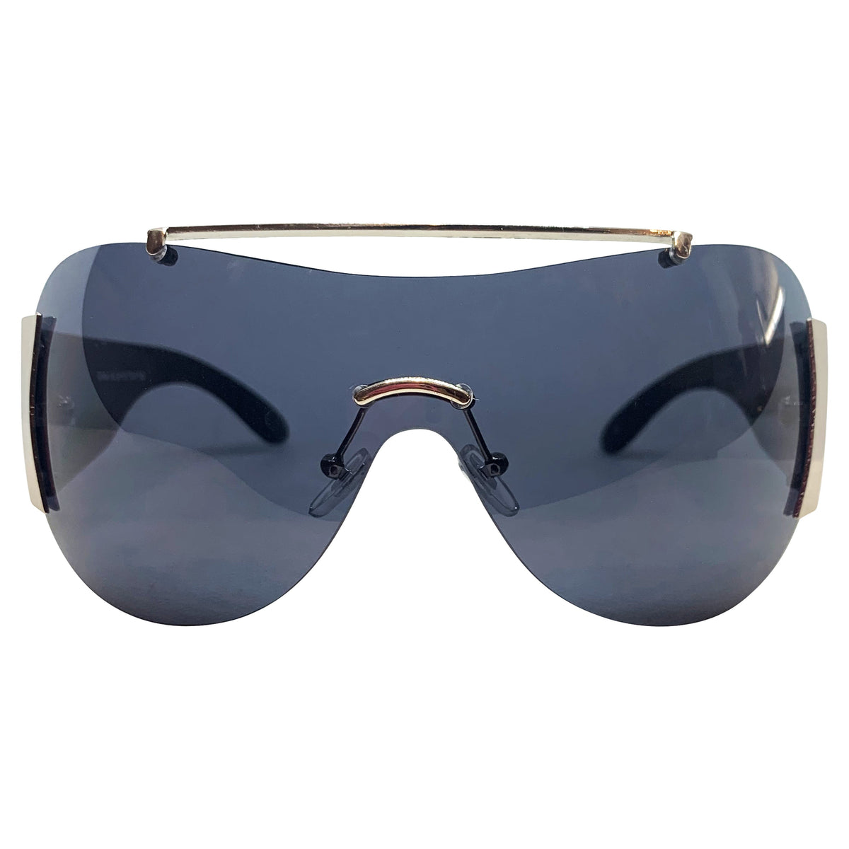 EDDY Y2K Tattoo Art Shield Sunglasses: Black Silver/Super Dark Love SkullSilver/Super Dark-Giant Vintage Eyewear