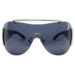 EDDY Y2K Tattoo Art Shield Sunglasses: Black Silver/Super Dark Love SkullSilver/Super Dark-Giant Vintage Eyewear