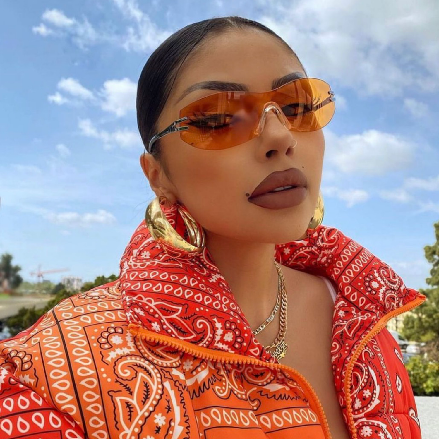 SONIC Orange Rimless Sunglasses-Giant Vintage Eyewear